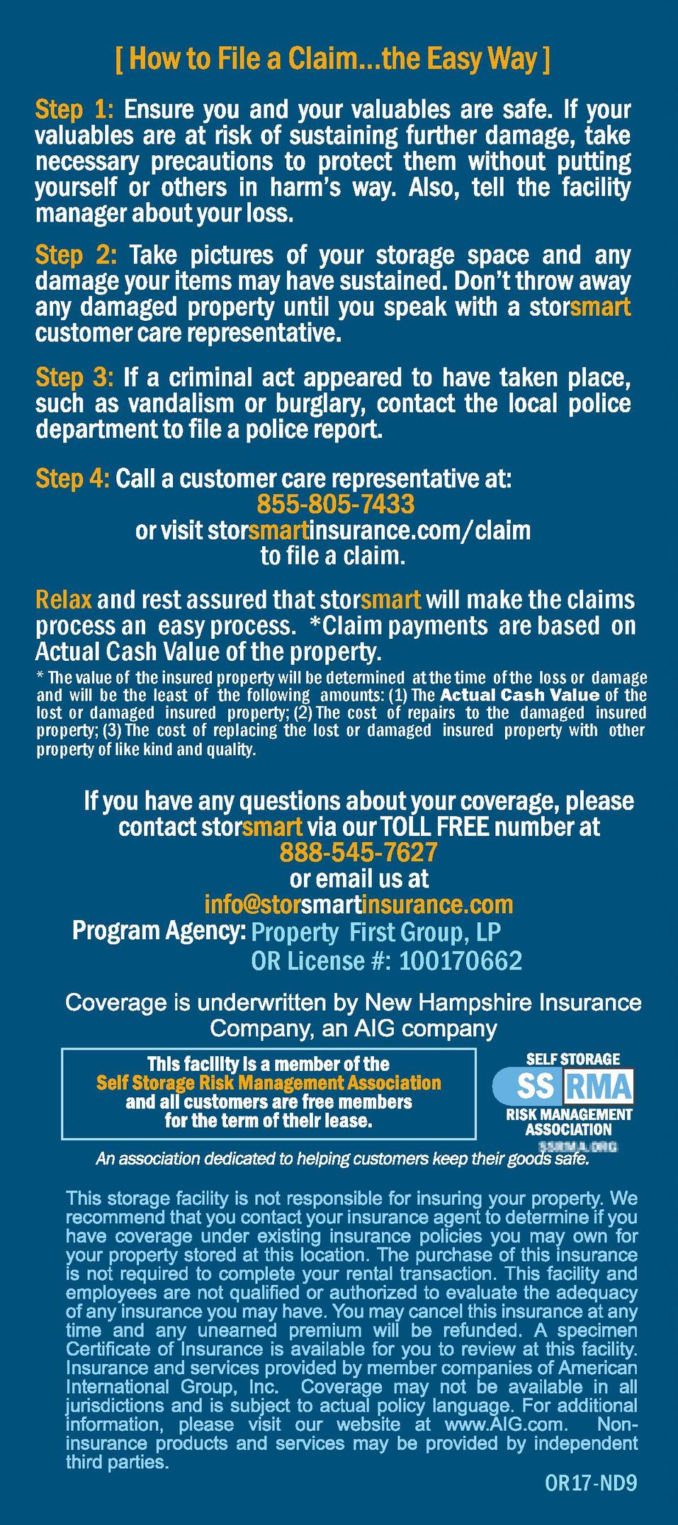 Storsmart Insurance What You�ll Need Oakridge Storage